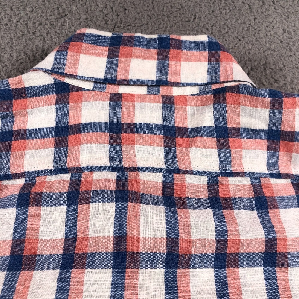 LL Bean Shirt Mens Extra Large Red Blue Plaid 100% Linen Slightly Fitted Coastal - Picture 7 of 10